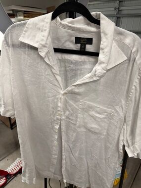 Linden White Linen-Blend Short-Sleeve Button-Down Shirt
